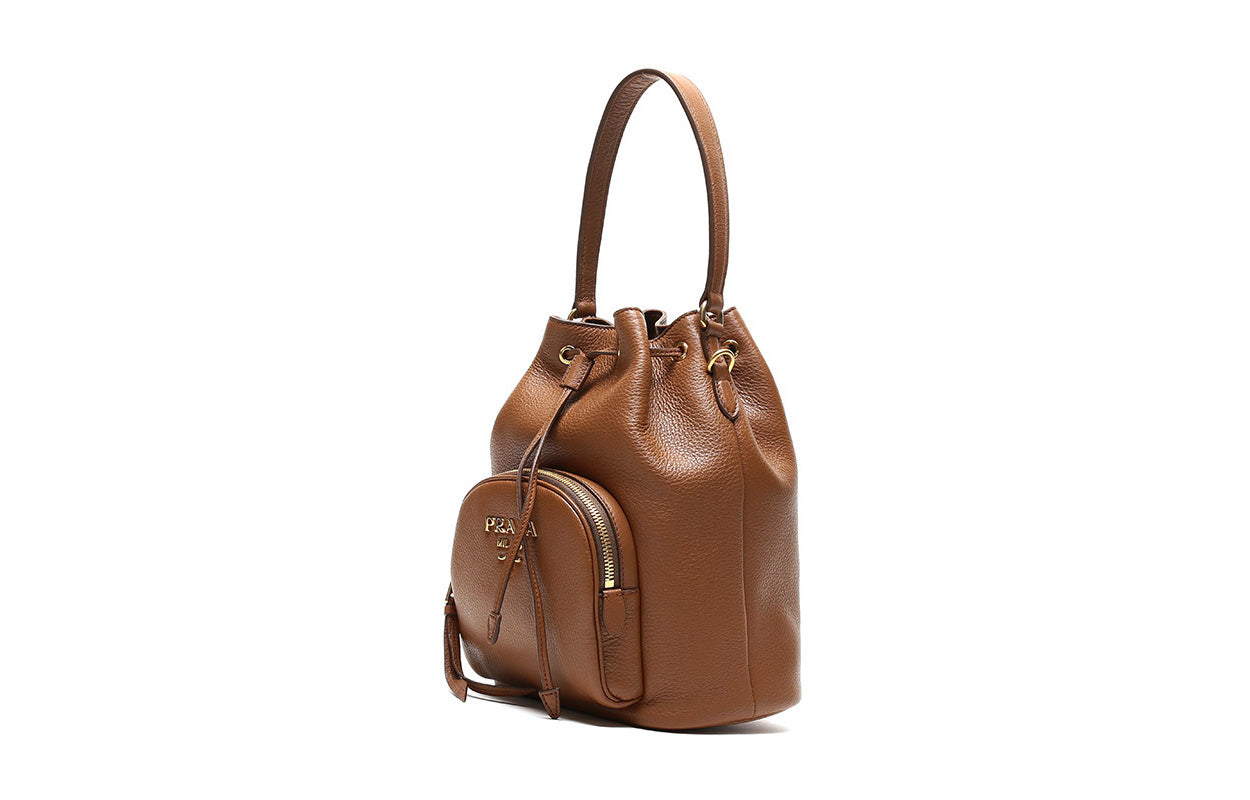 PRADA Calfskin Bucket Bag Handbag Shoulder Bag Crossbody Bag Women's Cinnamon