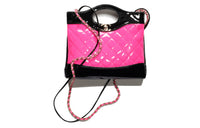 CHANEL Calfskin Patent Leather Leather Shoulder Bag Crossbody Bag Handbag Mini Women's Pink/Black