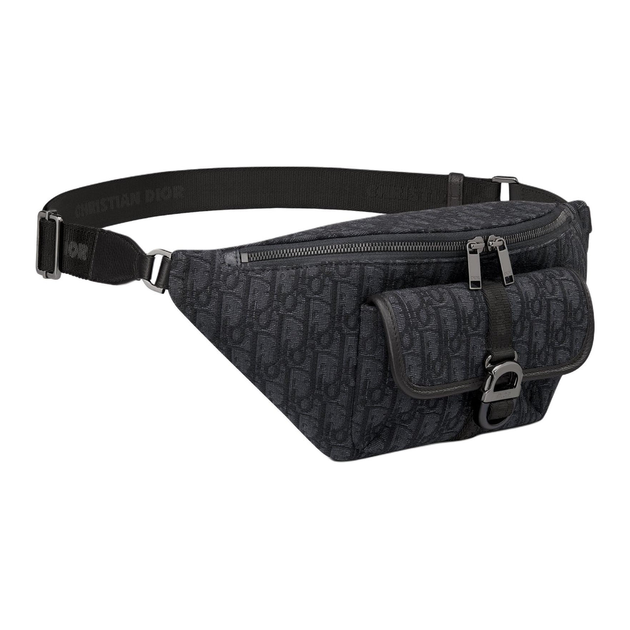DIOR Embroidered Cotton With Calfskin Fanny Pack Regular Men's Black