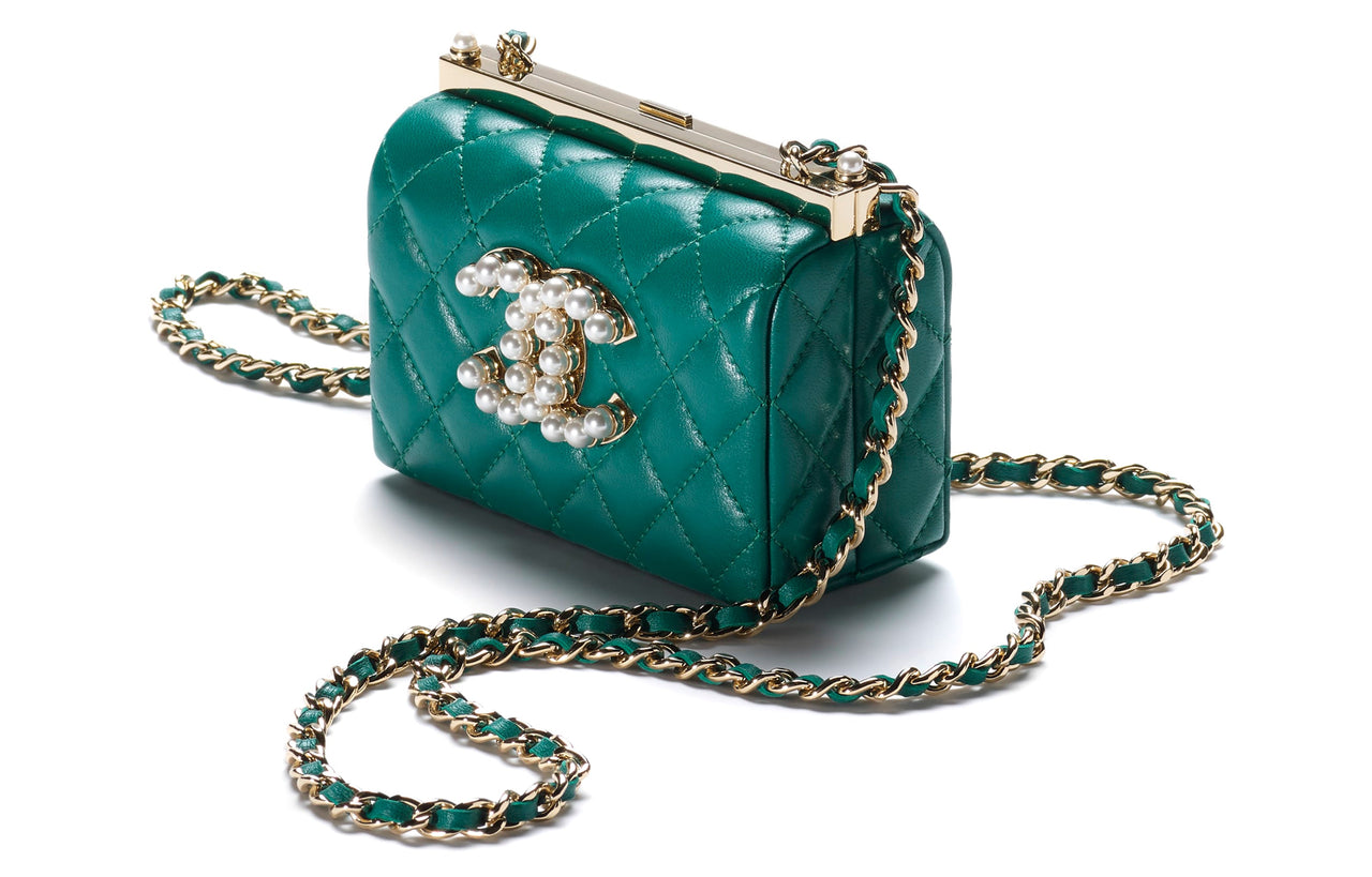 CHANEL Sheepskin Handheld Shoulder Bag Crossbody Bag Women's Green