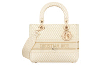 DIOR Lady D-Lite Gold Diamond Embroidery Dior Bag Shoulder Bag Crossbody Bag Handbag Medium Size Women's Beige