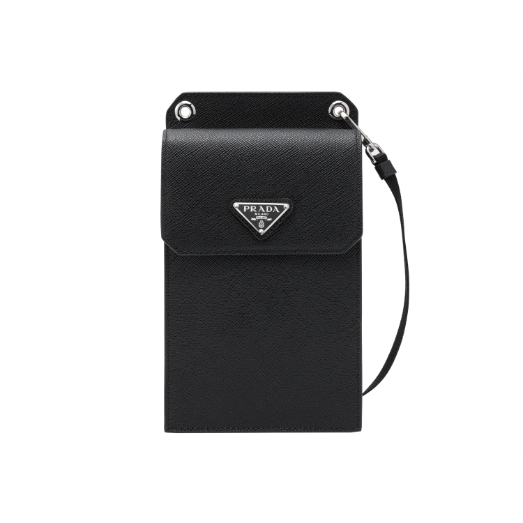 PRADA Saffiano Leather Coin Purses Camera Bags One Shoulder Crossbody Cell Phone Pouch Unisex Black