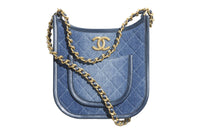 CHANEL Denim Hobo Pocket Hobo Bag Shoulder Bag Crossbody Bag Women's Blue