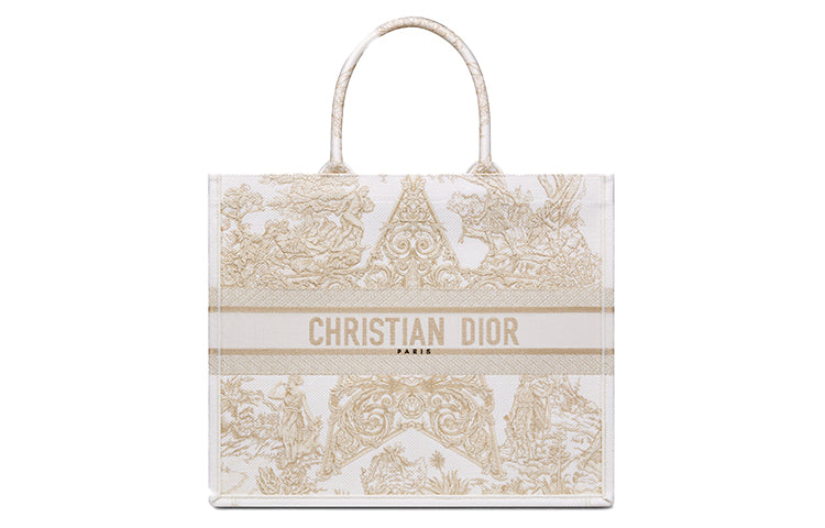 DIOR BookTote Pattern Embroidery Tote Bag Shopping Bag Shoulder Bag Handbag Regular Women's Gold