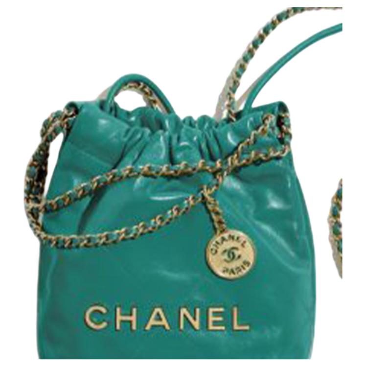 CHANEL 22Bag Shiny Calfskin Bucket Bags Shoulder Bag Crossbody Bag Mini Women's Peacock Green