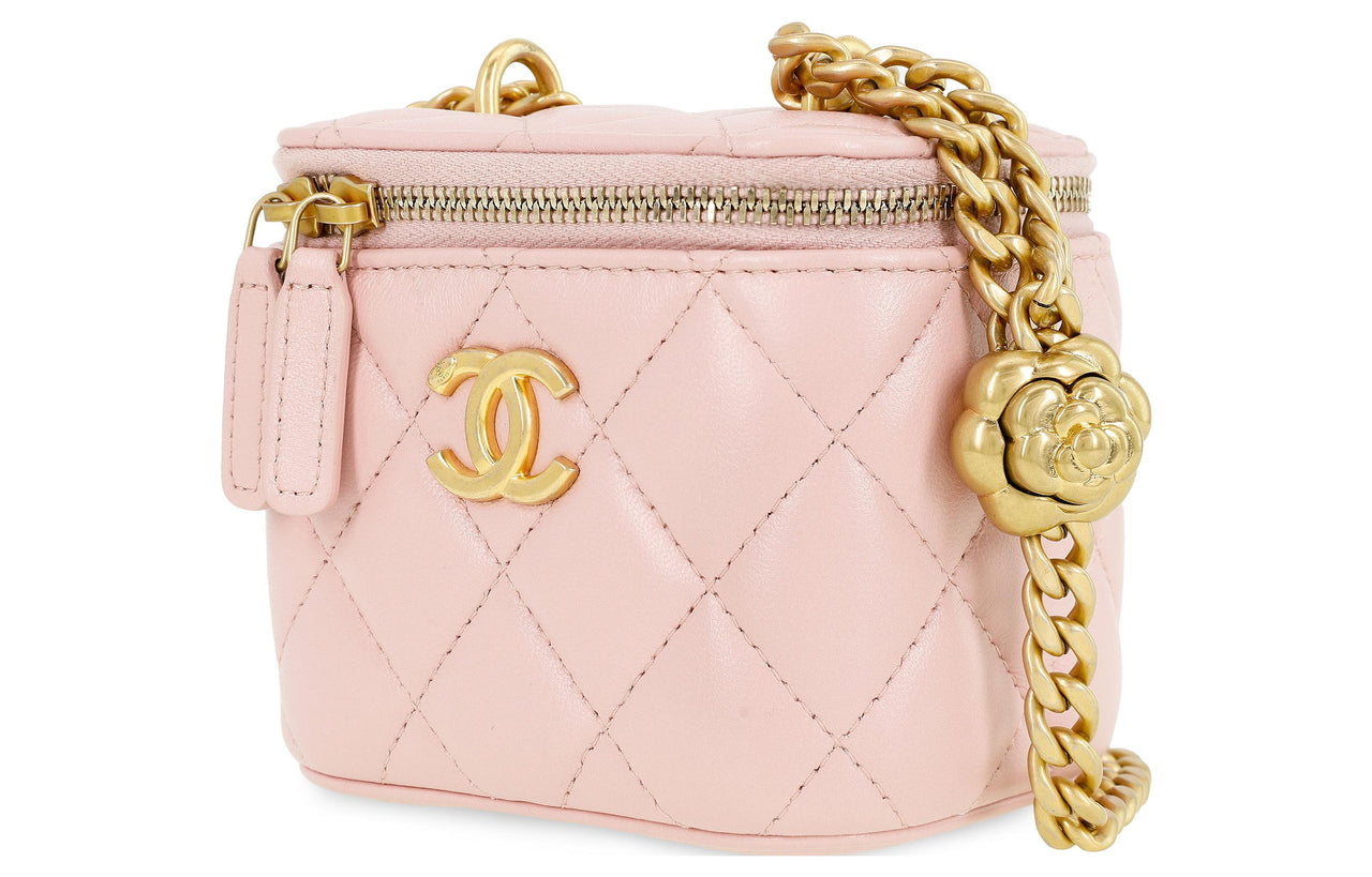 CHANEL Sheepskin Square Box Shoulder Bag, Crossbody Bag Small Size Women's Pink