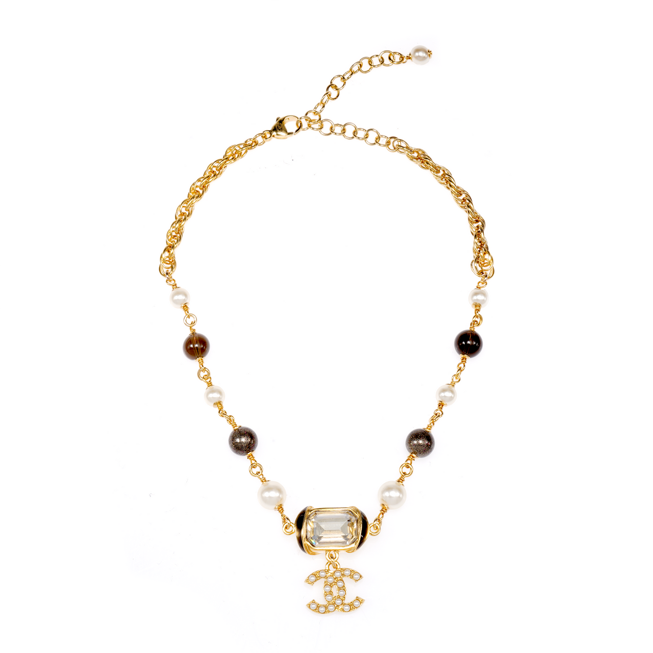 CHANEL Pearl Metal Necklaces Women's Multicolor
