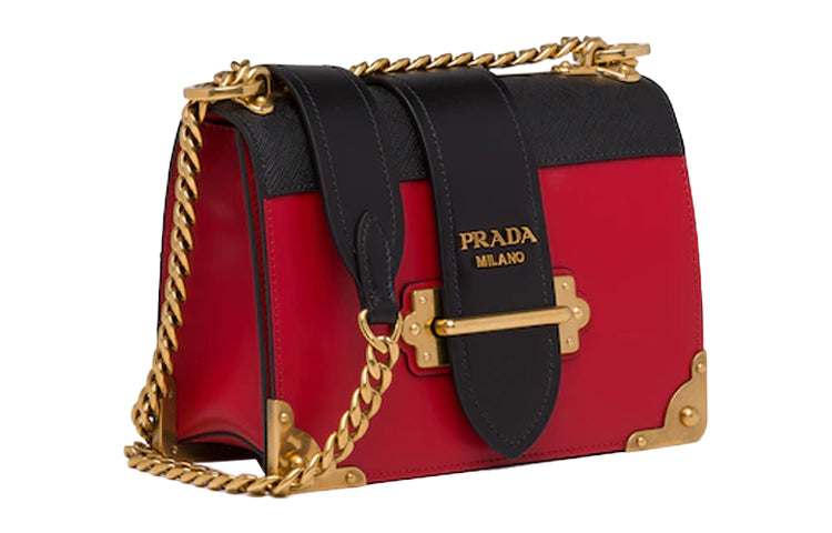 PRADA Cahier Metal Calfskin Shoulder Bag Crossbody Bag Women's Red/Black