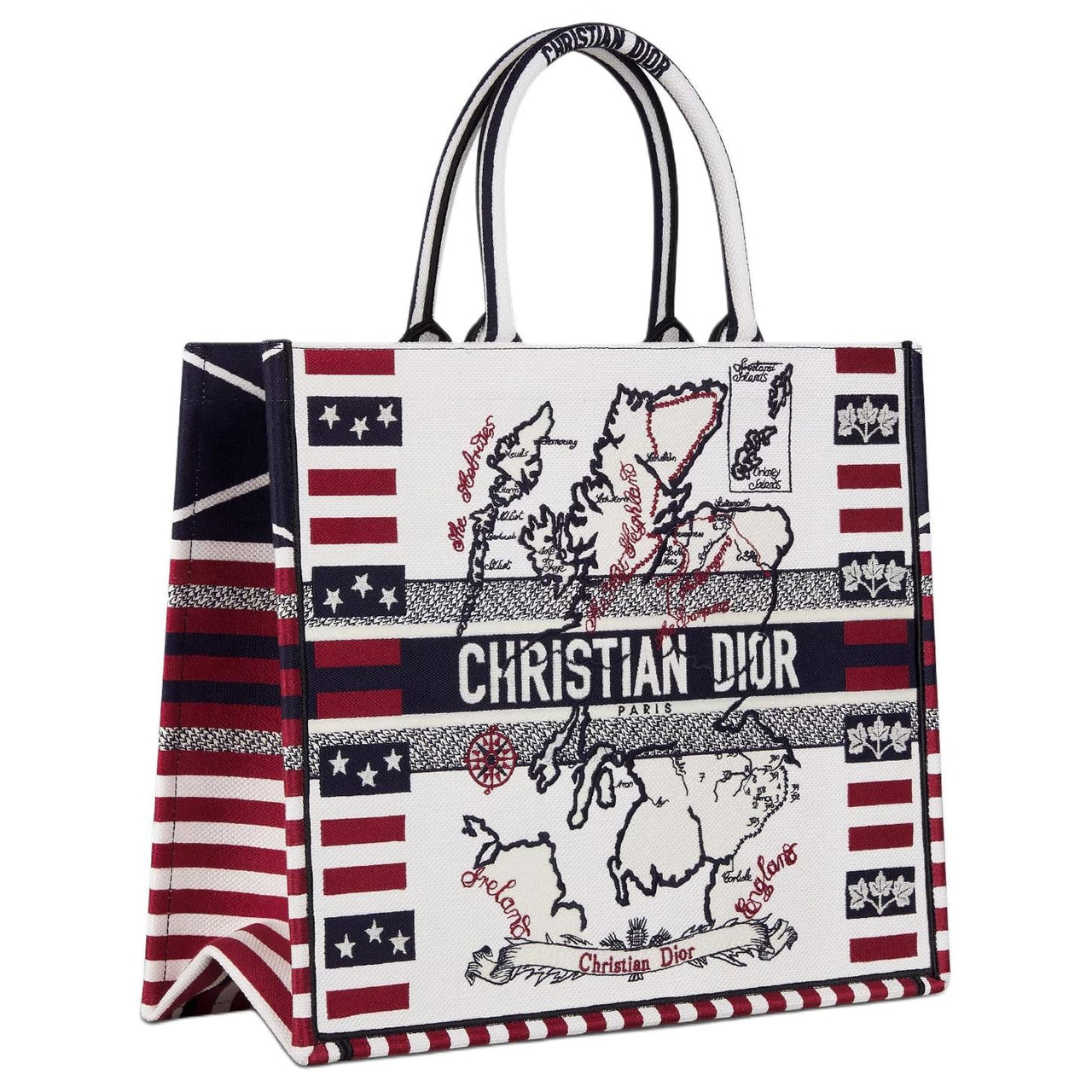 DIOR Cotton Tote Bag Shopping Bag Handbag Large Size Women's White & Red