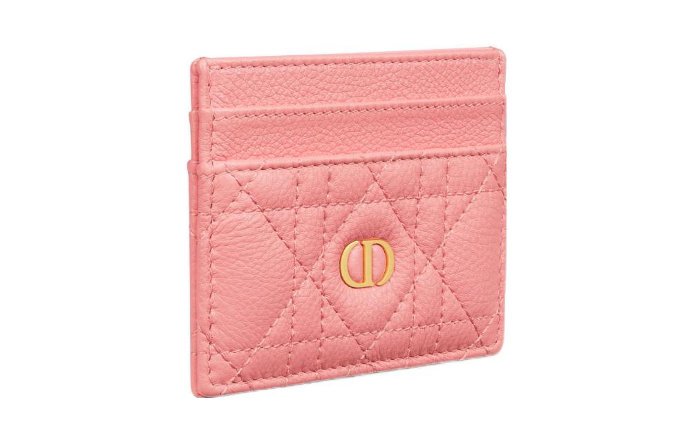 DIOR Caro Calfskin Card Clip Card Holder Women's Light Pink