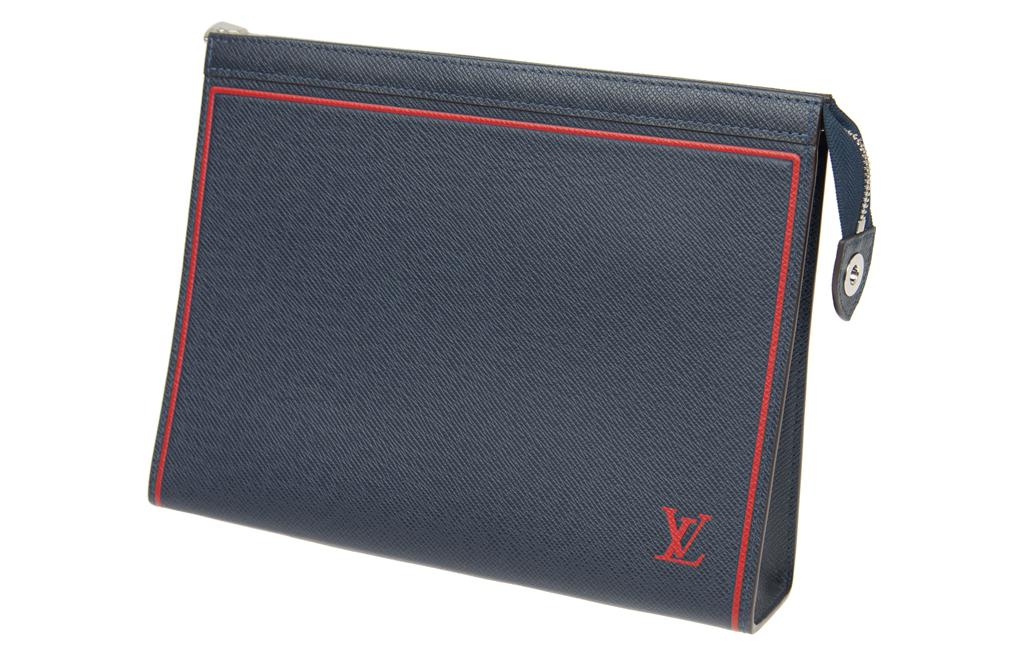 LOUIS VUITTON Pochette Voyage Leather Toiletry Bags Clutches Medium Size Men's Dark Blue
