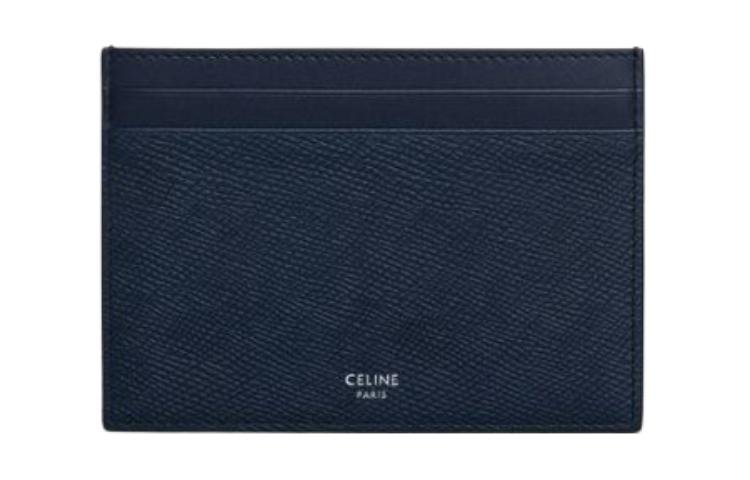 CELINE Grained Cow Leather Wallets Card Holders Men's Marine Blue