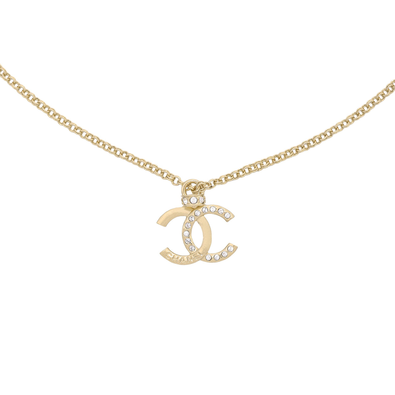 CHANEL Metal Rhinestone Necklaces Women's Gold