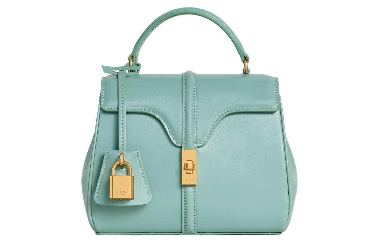 CELINE 16 Satin Cow Leather Shoulder Bag Crossbody Bag Handbag Mini Women's Mint Green
