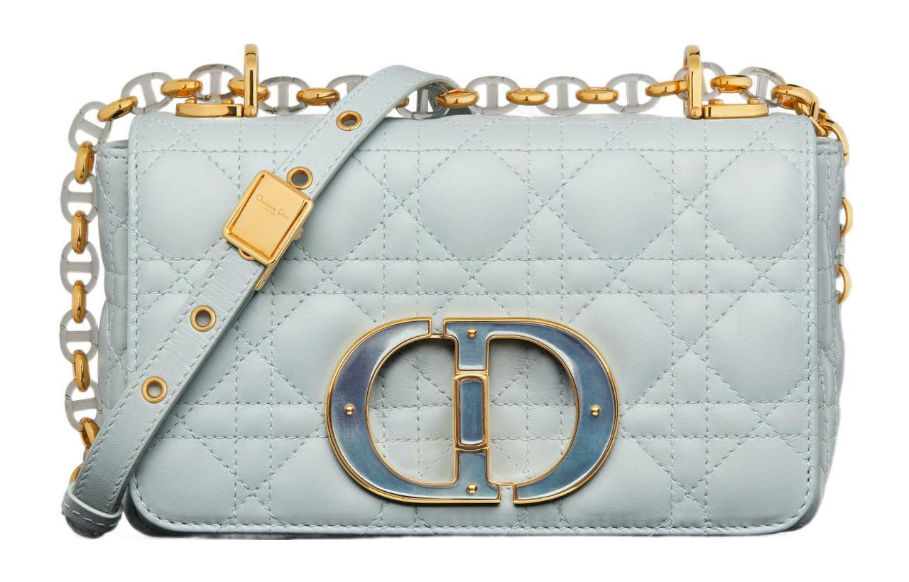 DIOR Caro Cow Leather Shoulder Bag Crossbody Bag Handbag Small Size Women's Blue