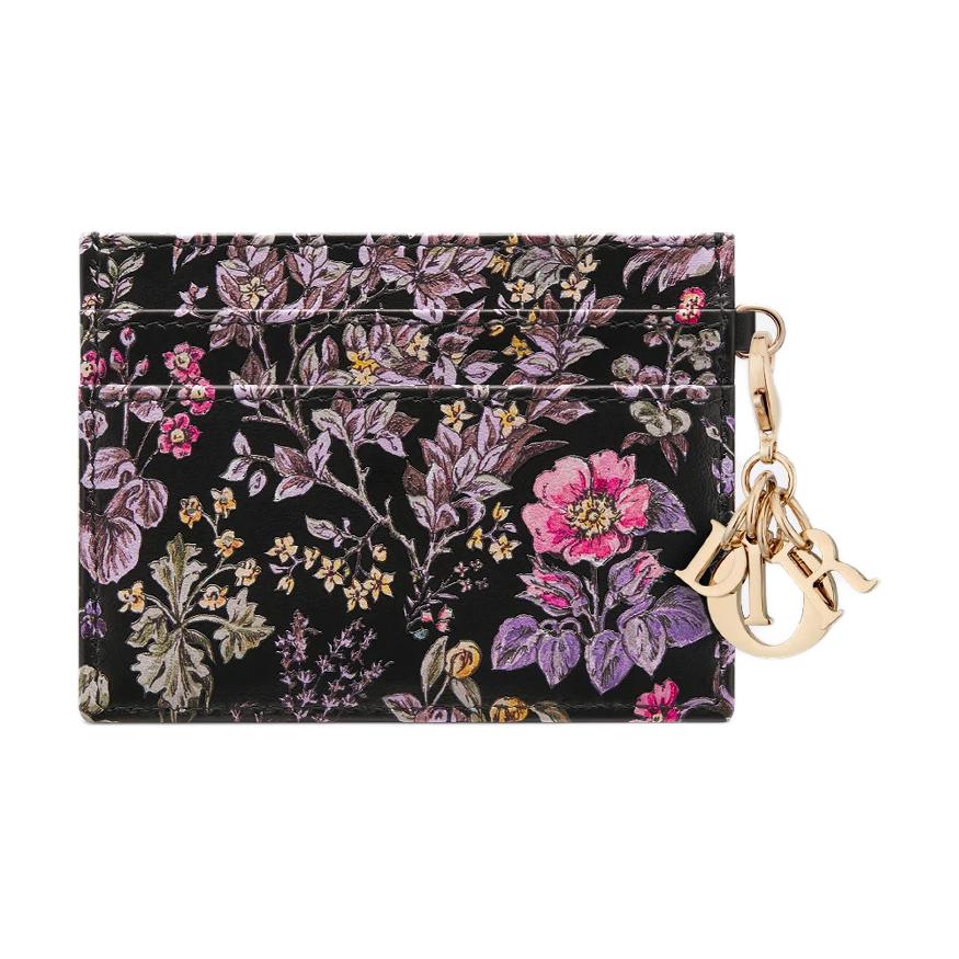 DIOR Lady Dior Calfskin Card Holder Women's Black & Multicolor