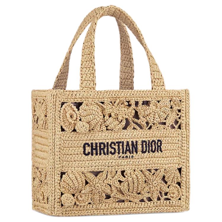 DIOR BookTote Cotton Tote Bag Shopping Bag Handbag Small Size Women's Light Brown