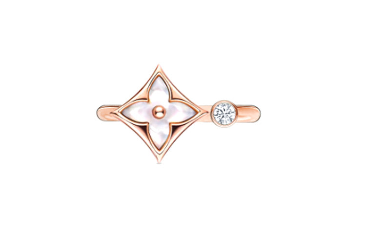 LOUIS VUITTON Color Blossom Mini Star Ring Pink Gold White Mother-of-Pearl And Diamond