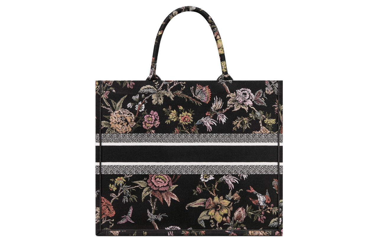 DIOR BookTote Embroidery Tote Bag Shopping Bag Handbag Large Size Women's Black