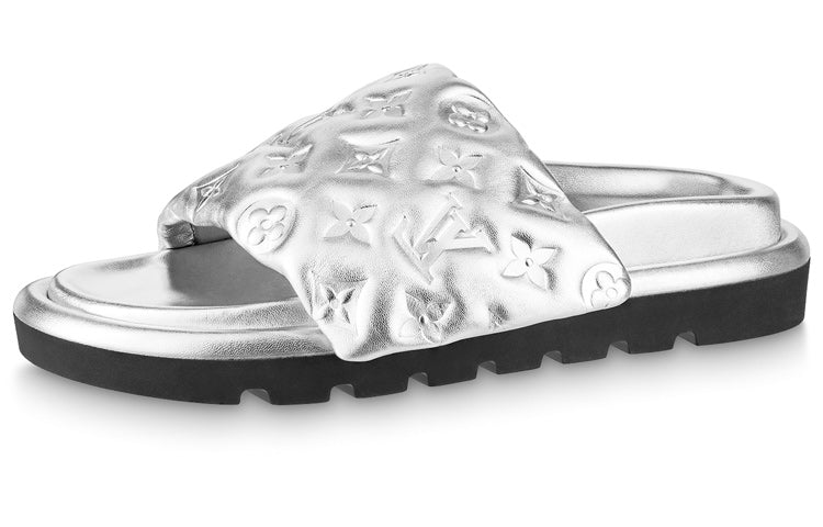 LOUIS VUITTON Odor-Resistant Slide Slippers Women's Silver