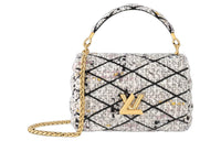 LOUIS VUITTON Tweed Mixed With Lambskin Crossbody One Shoulder Handbags Medium Size Women's Mixed Color Gray