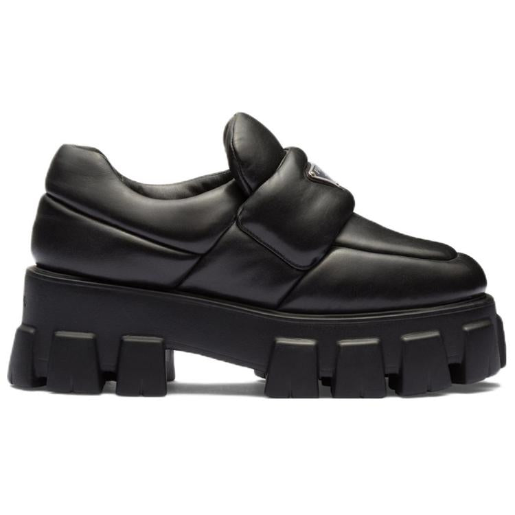 PRADA Soft Padded 55mm Loafers Black Nappa Leather Women's