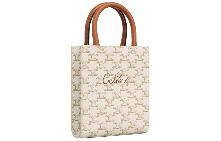 CELINE Cabas Cow Leather Handbag, Shoulder Bag, Crossbody Bag Mini Women's Candy/White