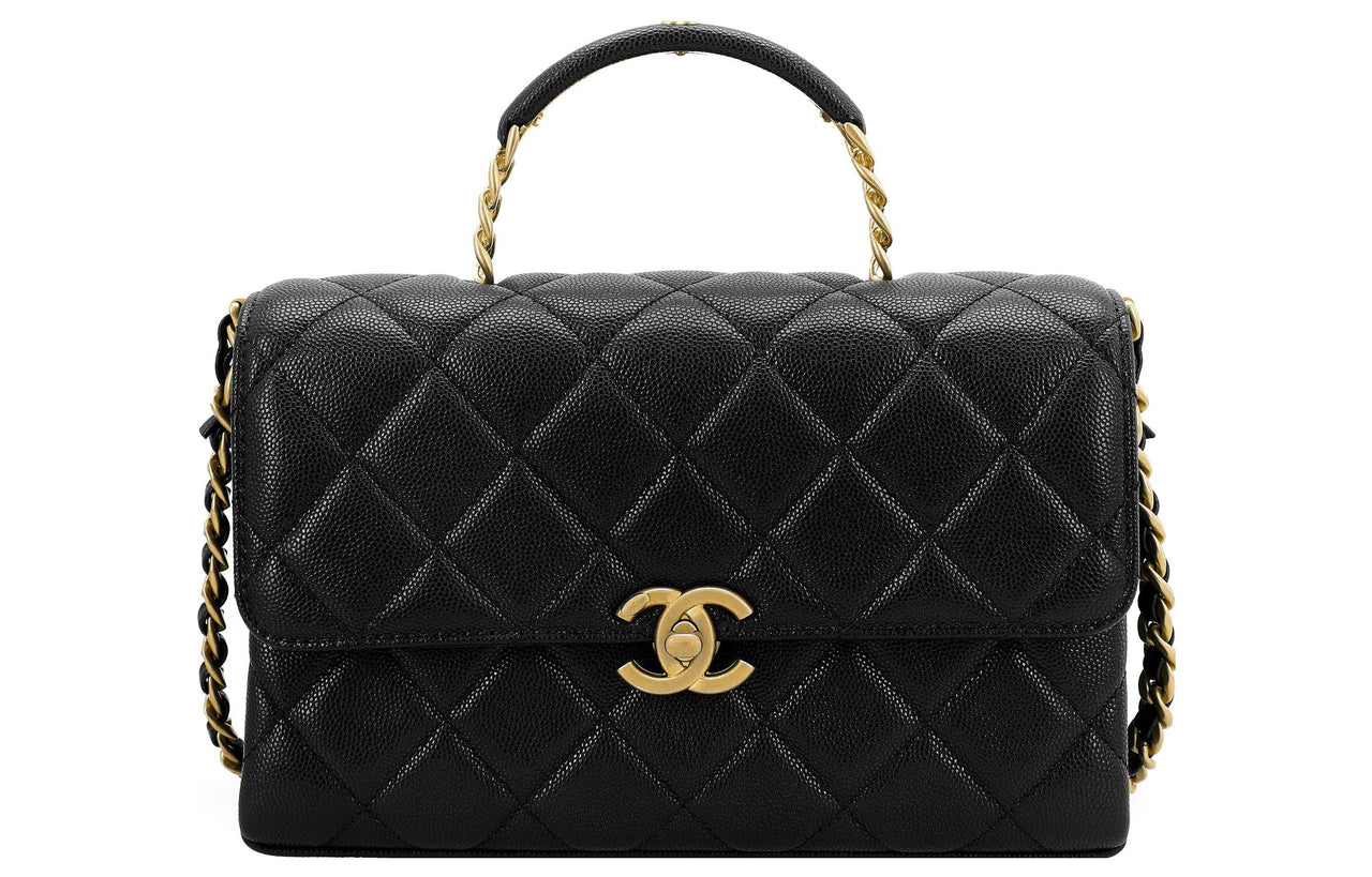 CHANEL Embossed Calfskin With Grains Handbag Shoulder Bag Crossbody Bag Small Size Women's Black