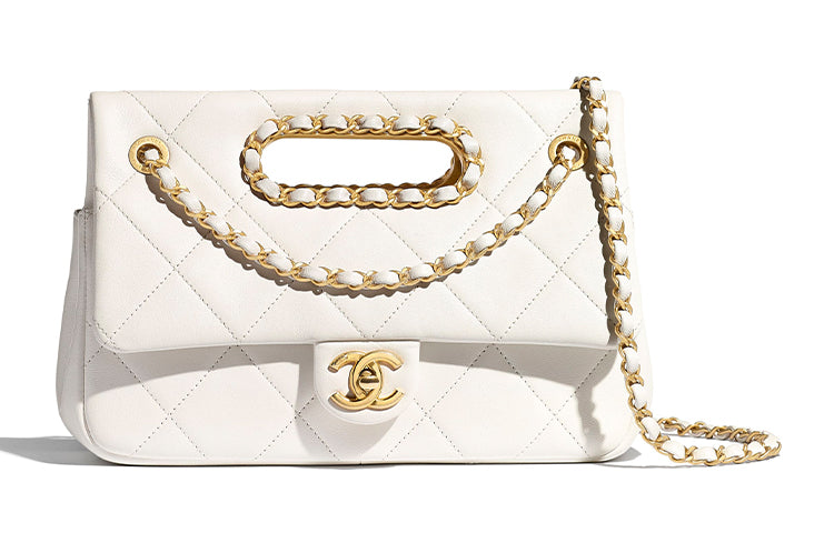 CHANEL Sheepskin Shoulder Bag Women's White