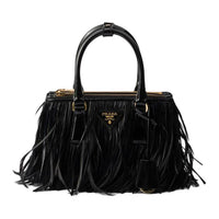 PRADA Galleria Killer Bag Leather With Feather Trim Shoulder Bag Crossbody Bag Handbag Mini Women's Black