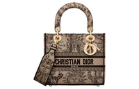 DIOR Lady D-Lite Embroidery Dior Bag Shoulder Bag Crossbody Bag Handbag Medium Size Women's Beige & Black