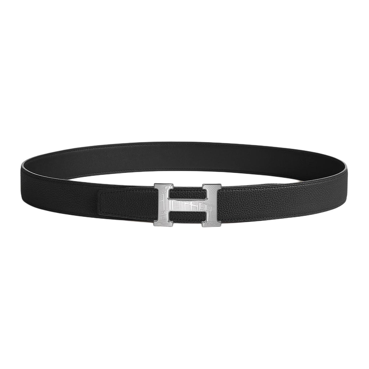 HERMES Leather Leather Belts Men's Black 3.2CM