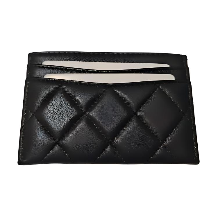 CHANEL Lambskin Card Holder Women's Black