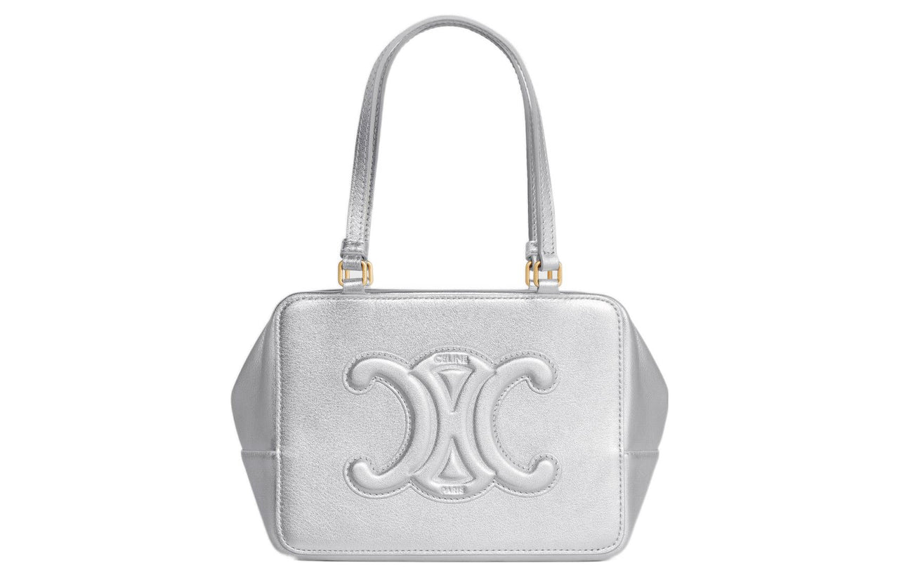 CELINE Layered Cow Leather Shoulder Bag Crossbody Bag Handbag Women's Silver