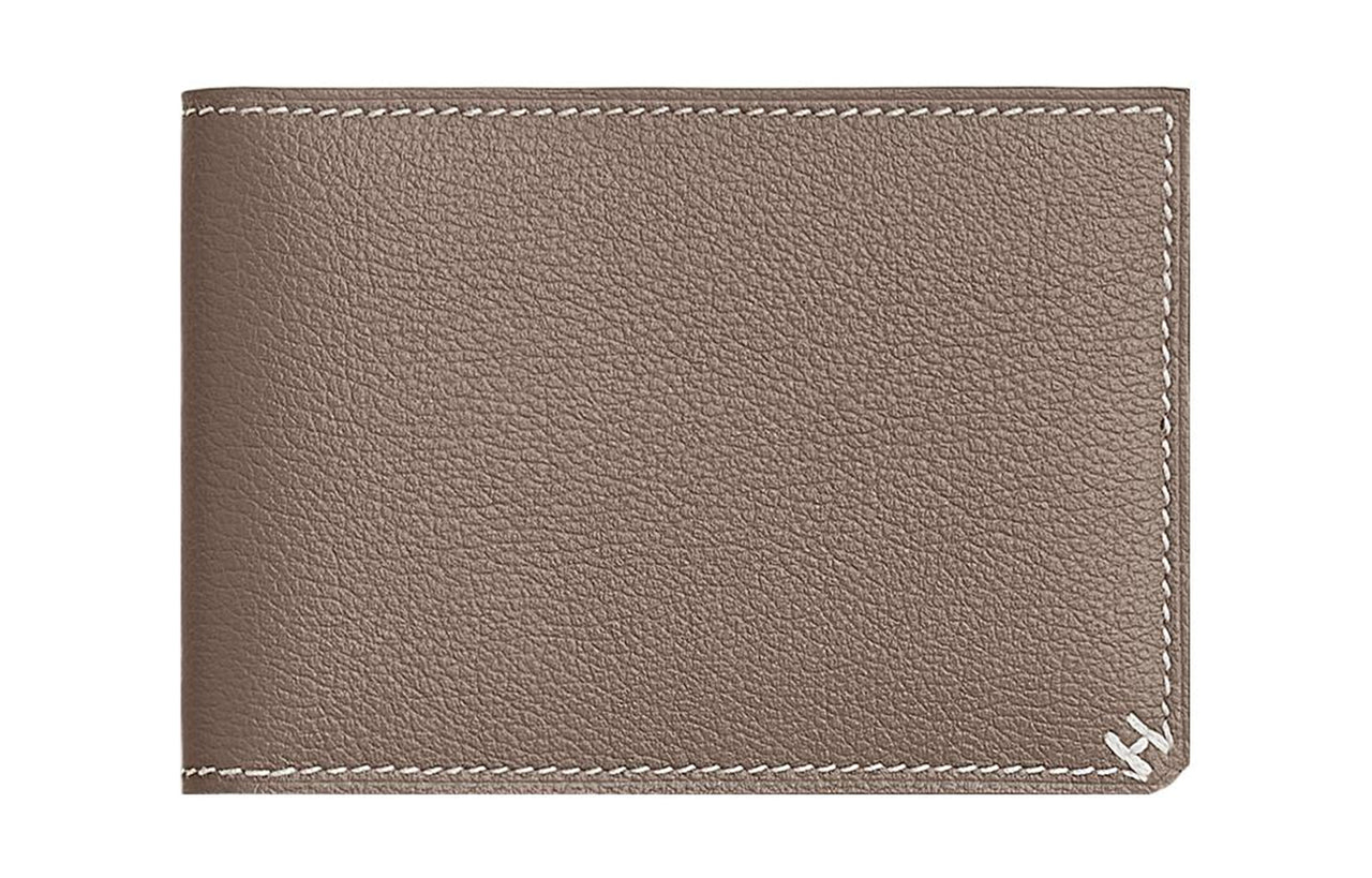 HERMES H Sellier Evercolor Leather Card Holder Women's 18 Etoupe Elephant Gray