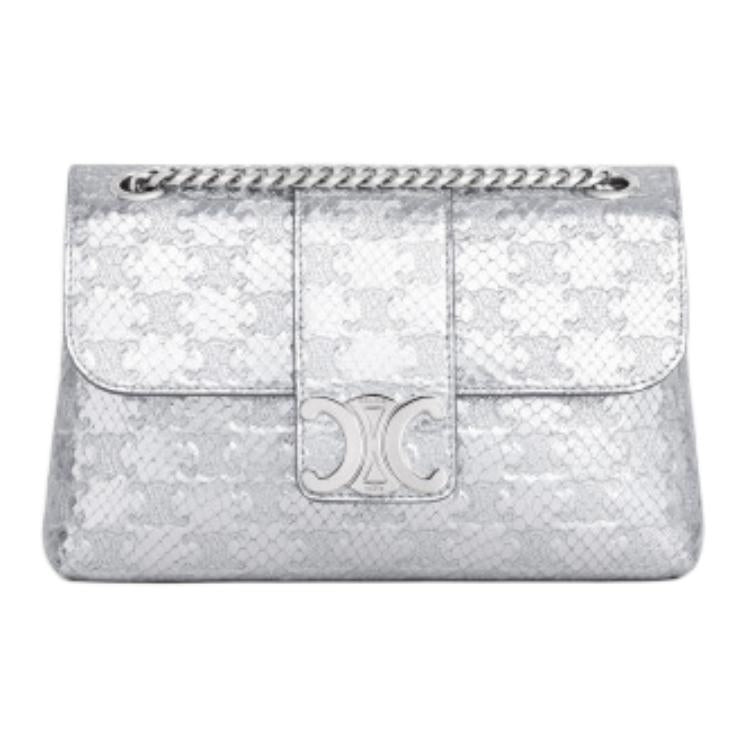 CELINE Cow Leather Crossbody Bag, Shoulder Bag Small Size Women's Silver