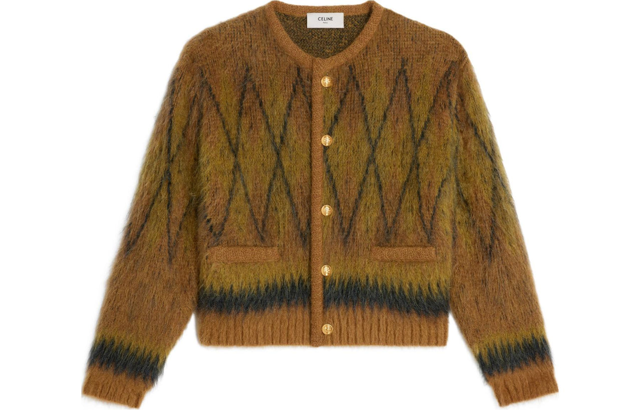 CELINE Cardigan Jacket In Brushed Argyle Mohair
