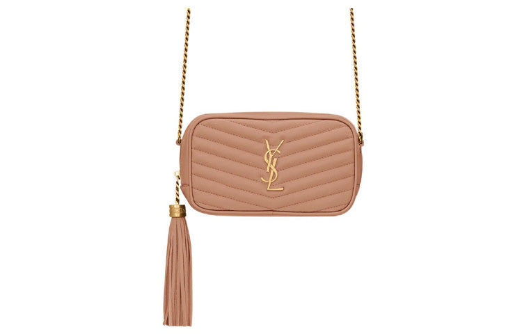 SAINT LAURENT LOU Grained Calfskin Camera Bag, Shoulder Bag, Crossbody Bag Mini Women's Vintage Peach