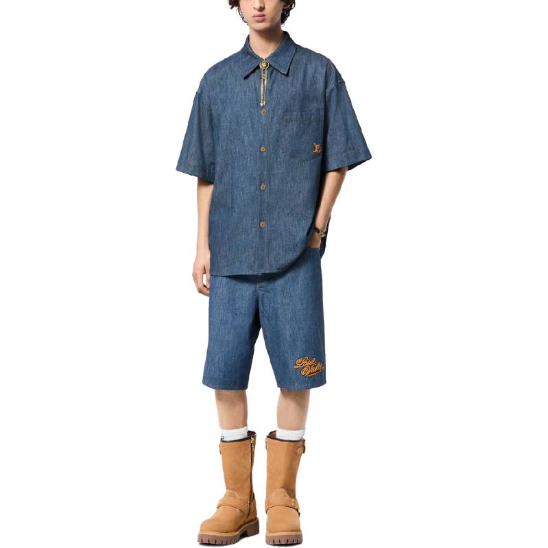 LOUIS VUITTON Short-Sleeved Cotton Chambray Shirt