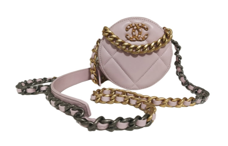 CHANEL 19Bag Sheepskin Small Round Bag Evening Party Bag Clutch Shoulder Bag Crossbody Bag Mini Women's Pink