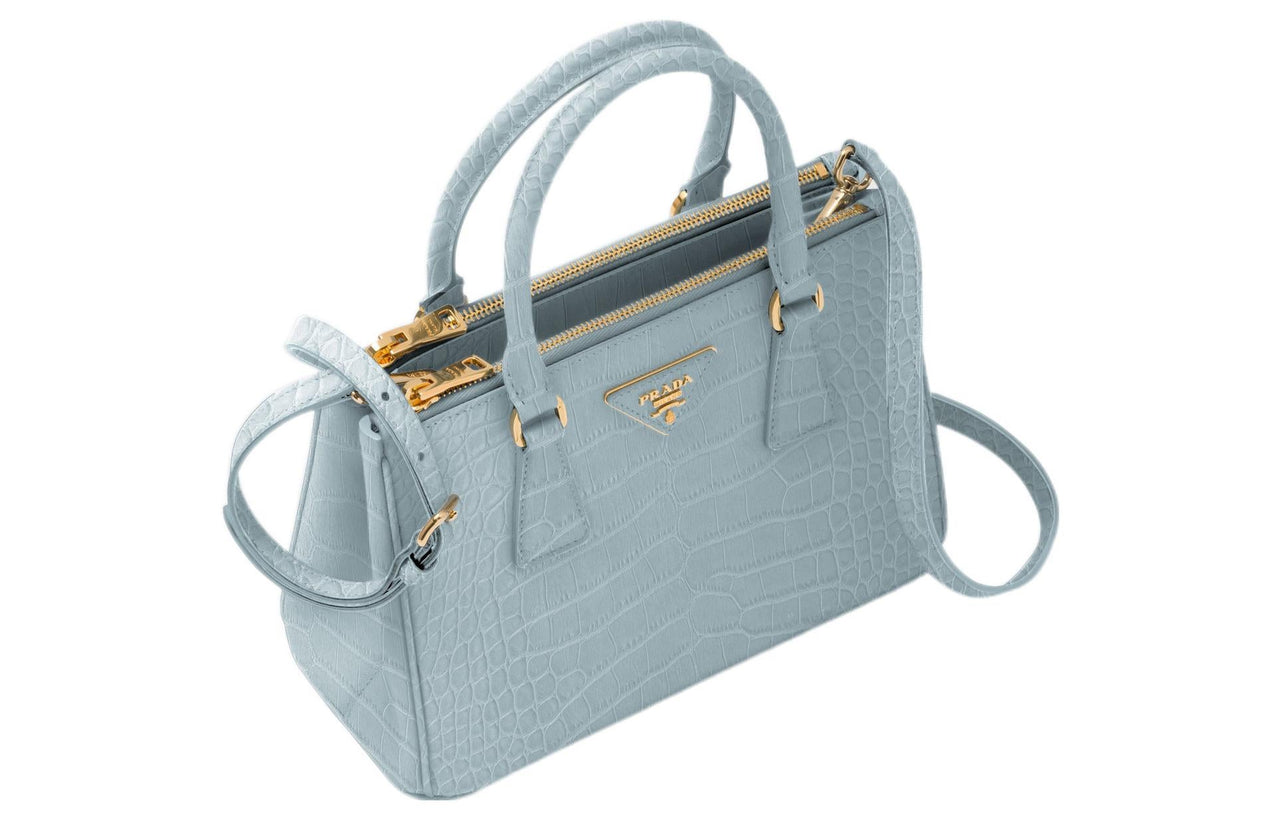 PRADA Galleria Killer Bag Crocodile Leather Shoulder Bag Crossbody Bag Handbag Small Size Women's Blue