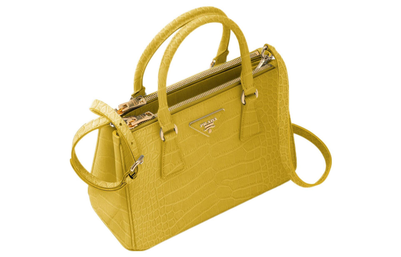PRADA Galleria Killer Bag Crocodile Leather Shoulder Bag Crossbody Bag Handbag Small Size Women's Yellow