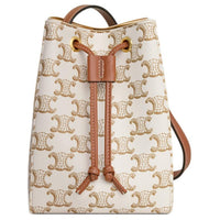 CELINE Canvas paneled Calfskin Trim Crossbody Bag, Shoulder Bag Mini Women's White & Tawny