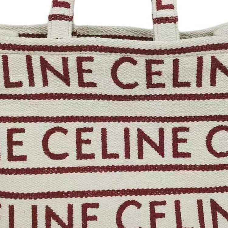 CELINE Cotton Tote Bag Shopping Bag Handbag Shoulder Bag Large Size Women's Red & Beige