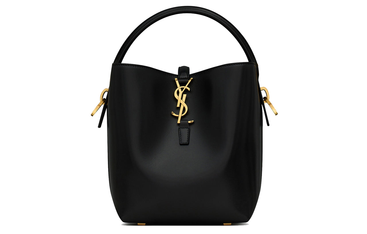 SAINT LAURENT Shiny Cow Leather Bucket Bags Shoulder Bag Crossbody Bag Handbag Small Size Women's Black