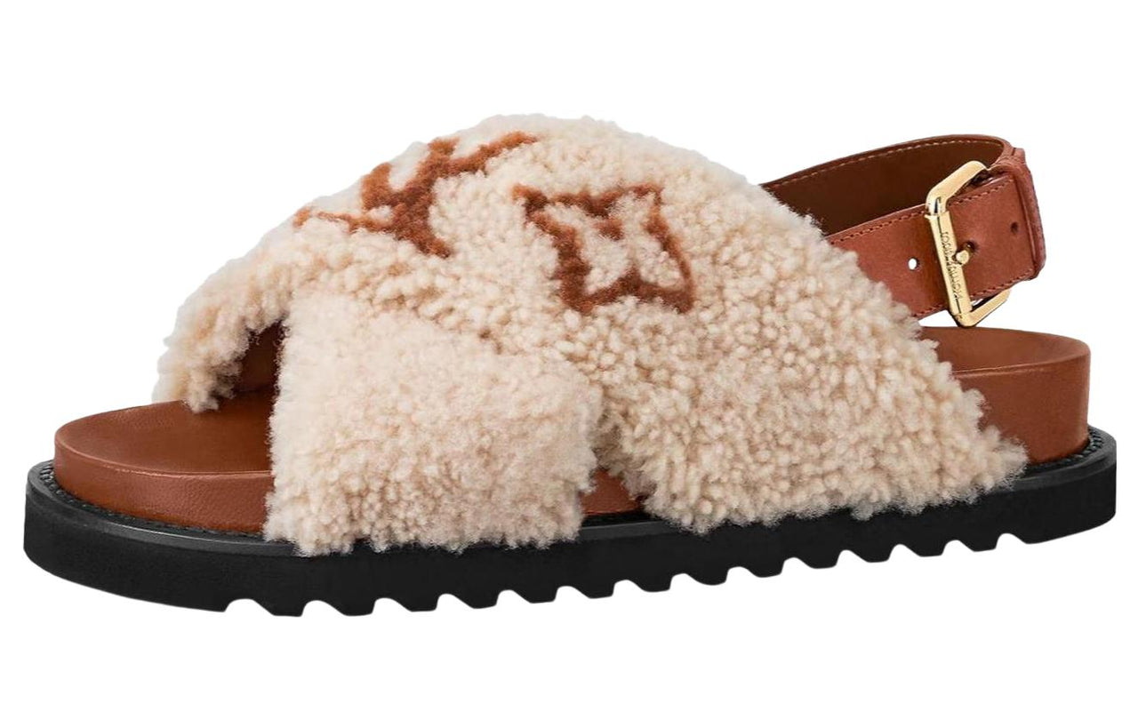 LOUIS VUITTON Paseo Comfort Strap Sandals Women's Beige