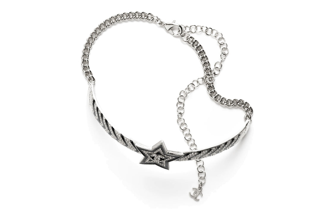 CHANEL Metal Rhinestone Necklaces Women's Silver