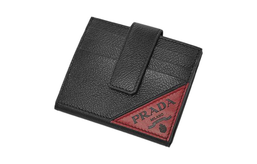 PRADA Calfskin Card Holder Women's Black & Red
