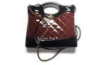 CHANEL Calfskin Patent Leather Shoulder Bag Crossbody Bag Handbag Mini Women's Burgundy/Black