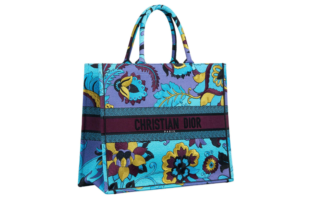 DIOR BookTote Embroidery Tote Bag Shopping Bag Handbag Large Size Women's Space Blue